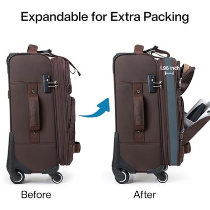 Hanke 28 Inch Softside Expandable Checked Luggage with 4 Spinner Wheels - color: Coffee, size: 28 Inch