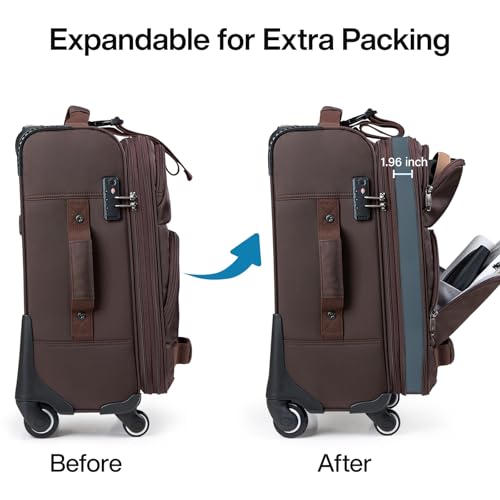 Hanke 24 Inch Softside Expandable Checked Luggage with 4 Spinner Wheels - color: Coffee, size: 24 Inch