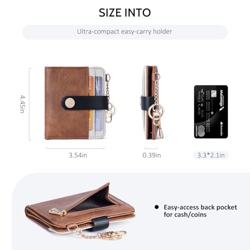 POIUGOYA Slim Wallet for Women RFID Card Holder Keychain - color: Black/White/Brown