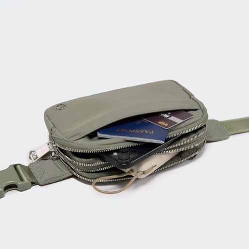 Pander Nylon Fanny Pack Belt Bag for Women with 5 Zipper Pockets - color: Grey Sage