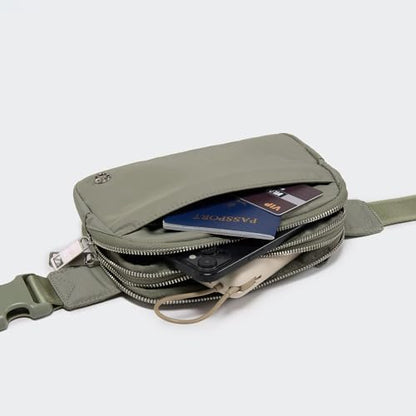 Pander Nylon Fanny Pack Belt Bag for Women with 5 Zipper Pockets - color: Grey Sage