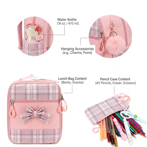 PiPiCat Backpack for Girls 4 in 1 Back to School Bookbag - color: K4 Butterfly Pink