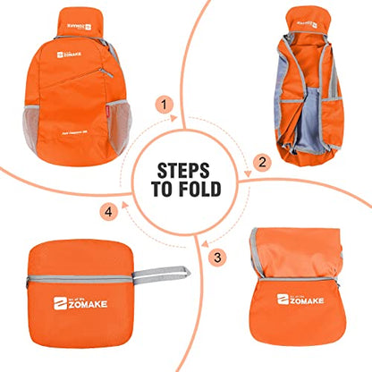 ZOMAKE Lightweight Packable Backpack 20L, Foldable Small Daypack for Hiking - color: Orange