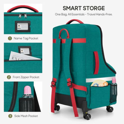 RAINSMORE Padded Car Seat Travel Bag for Airplane with Spinner Wheels - color: Green