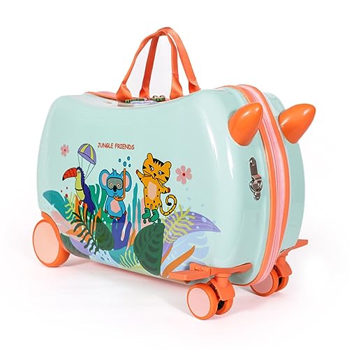 Milk&Moo Ride-On Suitcase For Kids, Jungle Friends Themed - color: Green