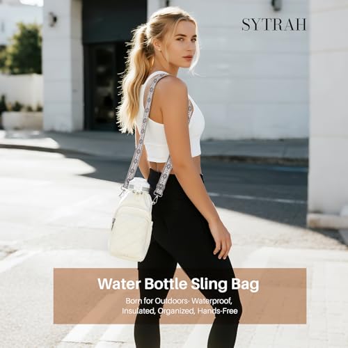 SYTRAH Water Bottle Bag Crossbody，Insulated Holder Purse - color: White