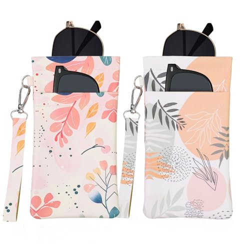 Double Eyeglass Case Soft Dual Glasses Case for Women Men Travel Squeeze Top Sunglasses Cases Eyeglasses Pouch - color: Pink+white Leaf