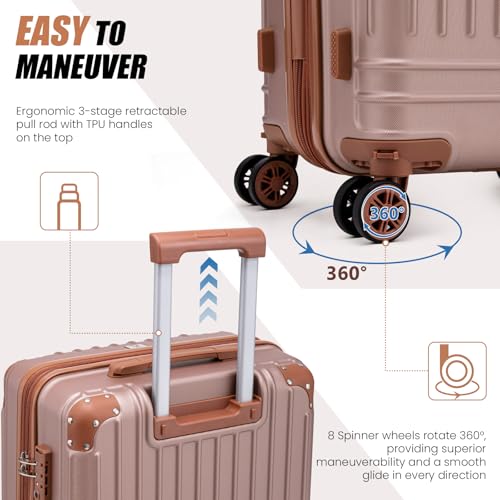 KUNEL Luggage Sets 5 Piece, Hardshell Expandable Suitcase, 20/24/28inch - color: RoseGold