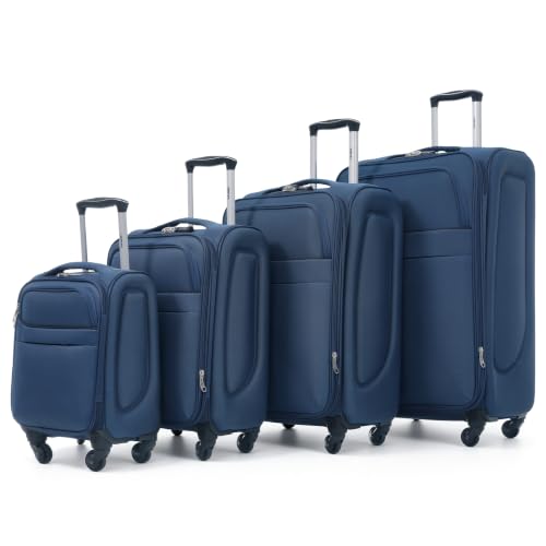 Merax 4-Piece Luggage Set 18/22/26/30,Softside Spinner Suitcase,Deep Blue - color: Deep Blue(18/22/26/30)