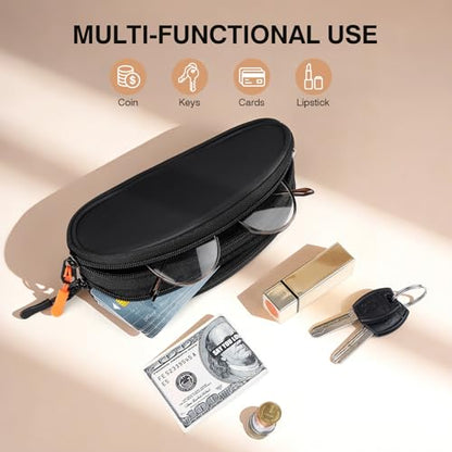 Marvolia Double Glasses Case Large Soft Eyeglass Case for Women Men - color: Black