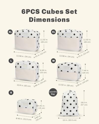 Hynes Eagle 6 Set Packing Cubes Structured Travel Organizer Polka Dot - color: Polka Dots-6PCS