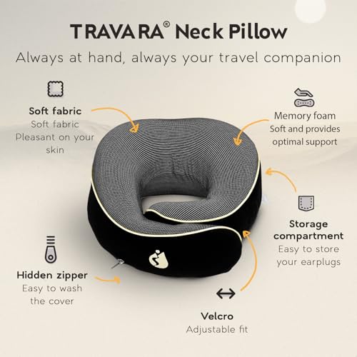 Neck Pillow Airplane - Travel Pillow - Comfortable and Ergonomic Memory Foam - Airplane Pillow with 360° Head & Neck Support - Black - color: Black