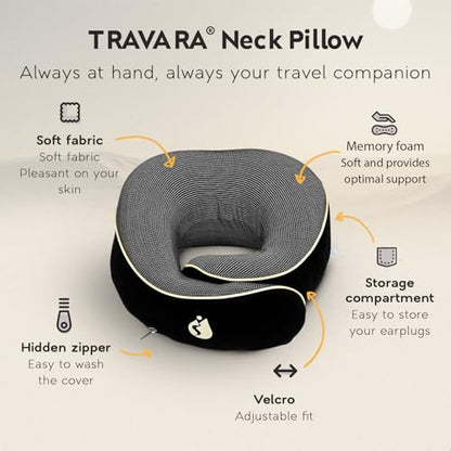 Neck Pillow Airplane - Travel Pillow - Comfortable and Ergonomic Memory Foam - Airplane Pillow with 360° Head & Neck Support - Black - color: Black