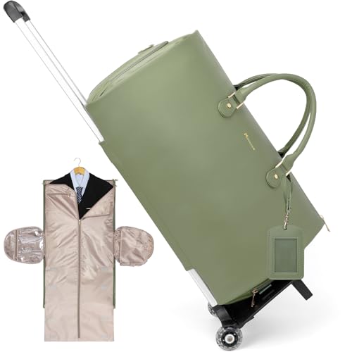 Modoker Convertible PU Leather Rolling Garment Duffle Bag for Women, Green - color: Rolling Green