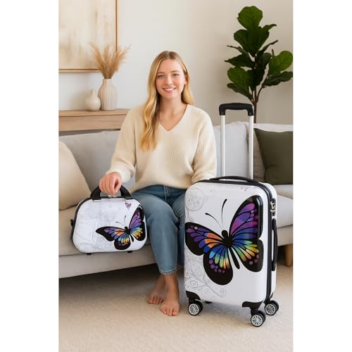 World Traveler Butterfly 3-Piece Polycarbonate Hardside Expandable Spinner Luggage Set with Enhanced Wheel System - size: 3-Piece Set