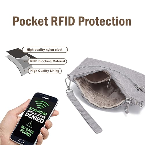 Small Wristlet Wallets for Women Nylon RFID Cross body bag - color: Gray Checked