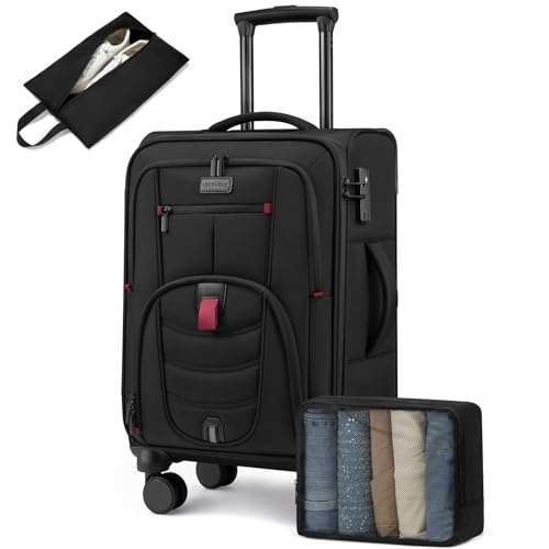 LOVEVOOK 24 Inch Softside Checked Luggage with TSA Lock for Business Trip - color: Black, size: 24 Inch - Checked-Medium