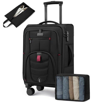 LOVEVOOK 24 Inch Softside Checked Luggage with TSA Lock for Business Trip - color: Black, size: 24 Inch - Checked-Medium