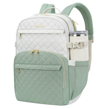 KROSER 15.6 Inch Laptop Computer Backpack,College Travel Business Work Bag - color: Beige-light Green