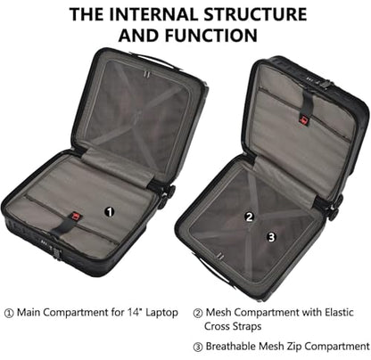 TydeCkare 16" Carry on Luggage with 2 Laptop Compartments Airline Approved - color: Black
