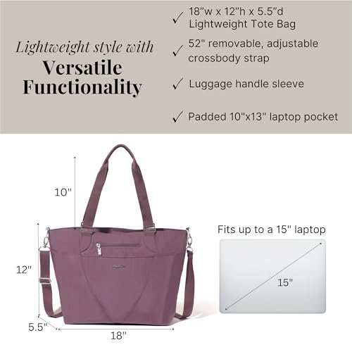 Baggallini Avenue Tote - 12x18 Laptop Tote Bag for Women - Lightweight Work Travel Carry On Bag - color: Misty Purple