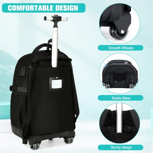 ACESAK 3PCS Rolling Backpack for Boys Children, Boys Backpack with Wheels - color: Black Game
