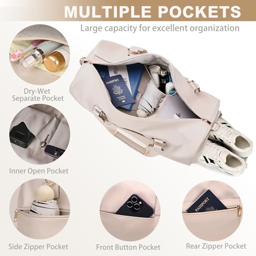3‑PCS Leather Duffle Bag for Travel, Weekender Overnight Gym Bag Men Women - color: White