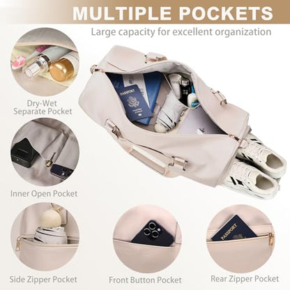 3‑PCS Leather Duffle Bag for Travel, Weekender Overnight Gym Bag Men Women - color: White