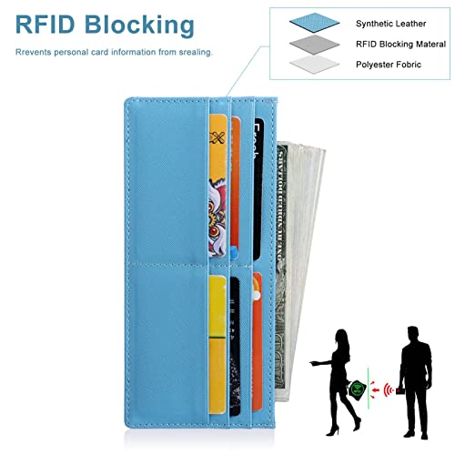 XEYOU Womens Credit Card Wallet Slim Long Zipper Pocket Purse for Coin, Cash, Receipt Multi-function Card Wallet for Ladies - color: Light Blue
