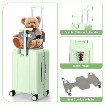 MRPLUM 20" Carry On Luggage Double Handle Suitcase with Net Pocket,Green - color: Green