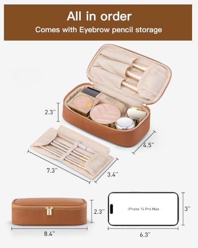 VLANDO Travel Makeup Bag with Separate Brush Storage,Brown - color: 01-Pebbled Brown