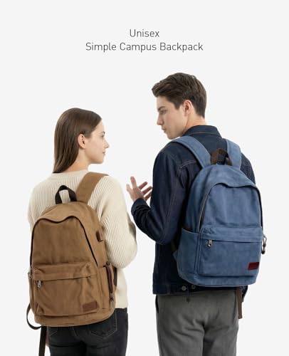 Muzee Canvas Backpack for Men and Women with 15.6 inch Laptop Compartment - color: Denim Blue