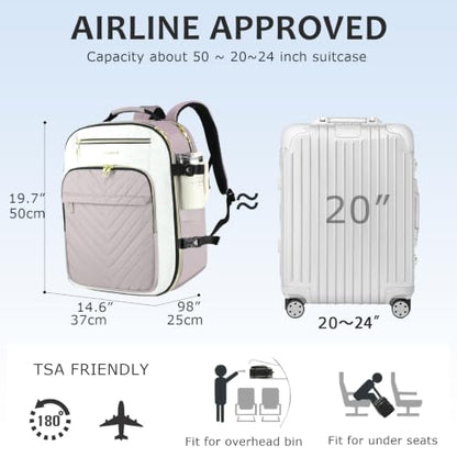 VANKEAN 50L Water- Resistant Laptop Backpack for Women College - color: Beige/Dusty Pink, size: 50L
