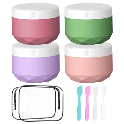 Travel Containers for Toiletries, 4-Pack TSA Approved Silicone Jars (2.5oz) - BPA Free Leakproof Cosmetic Containers for Creams, Lotion, Skincare & Makeup with Bonus Waterproof Bag - color: Pink, size: 75ML