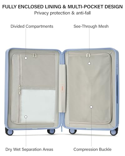 Hanke Upgraded Elite 24 Inch Checked Luggage,PC Hard Shell Suitcases with Wheels, TSA Lock, Explosion-Proof Zipper Suitcase for Business Travel Men & Women,Mist Blue - color: Mist Blue, size: 24 Inch