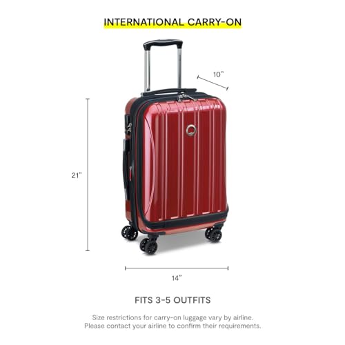 Delsey Luggage Helium Aero, International Carry On Luggage, 19", Front Pocket Hard Case Spinner Suitcase, Brick Red | Expandable Suitcase, Lightweight Hardside Polycarbonate, Four Spinner Wheels, Open Front Pocket, TSA Lock - color: Brick Red, size: Carry