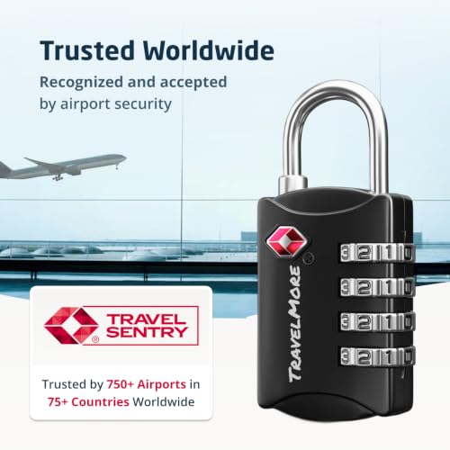 TravelMore 수하물 자물쇠 TSA 승인, 4자리 여행용 콤비네이션 자물쇠 - color: 블랙., size: 3개