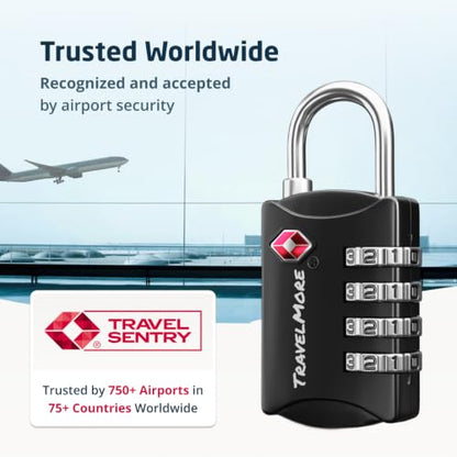 TravelMore 수하물 자물쇠 TSA 승인, 4자리 여행용 콤비네이션 자물쇠 - color: 블랙., size: 3개