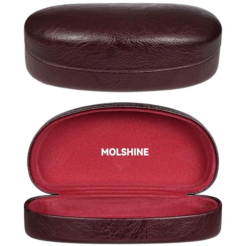 molshine Hard Shell Sunglasses Case,Classic Large Glasses Case for Sunglass, Eyeglasses with Cleaning Cloth, Pocket - color: Wine Red