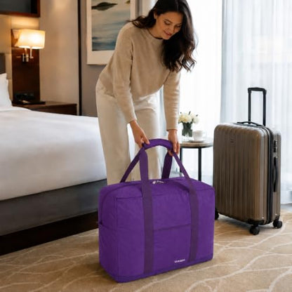 Foldable Travel Duffle Bag with Trolley Sleeve 40L Travel Bag - color: Purple
