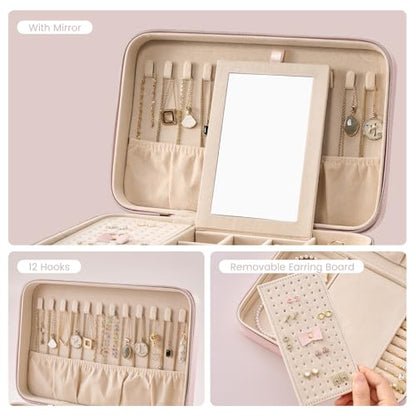 Lolalet Travel Jewelry Case for Women Girls -Large, Pink - color: Pink, size: Large (10"W*6.69"D*2.17"H)