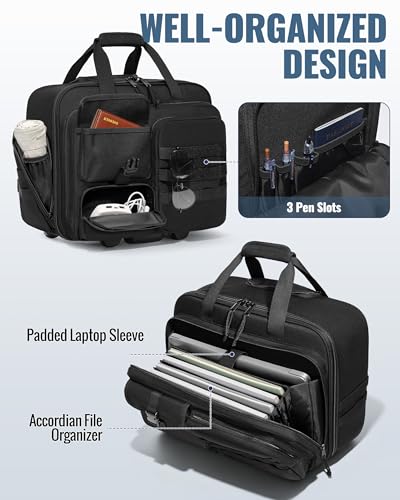 Rolling Tactical Messenger Bag, 17.3 Inch Briefcase with Wheels