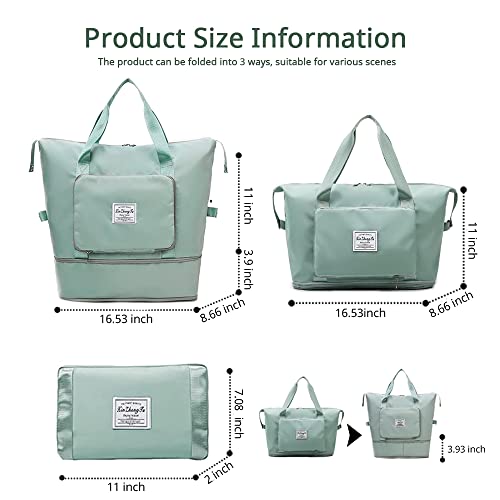 Large Capacity Foldable Travel Bag, Expandable Waterproof Carry on Bag, Dry and Wet Separation Spor Duffel Bags - color: Green