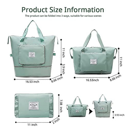 Large Capacity Foldable Travel Bag, Expandable Waterproof Carry on Bag, Dry and Wet Separation Spor Duffel Bags - color: Green