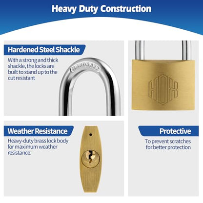 HOX Solid Brass Keyed Different Padlock with 1-9/16-Inch Wide Body - color: 6 Pack