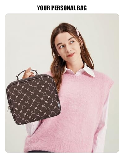 Relavel Travel Makeup Bag With LED Mirror, Brown Bowknot - color: 03-Brown Bowknot, size: 1-Small