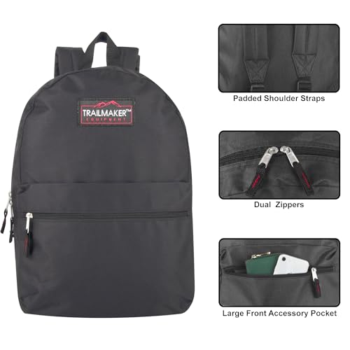 Trail maker Classic 17 inch Backpacks with Adjustable Padded Straps | School Backpacks for Girls, Boys - color: Black