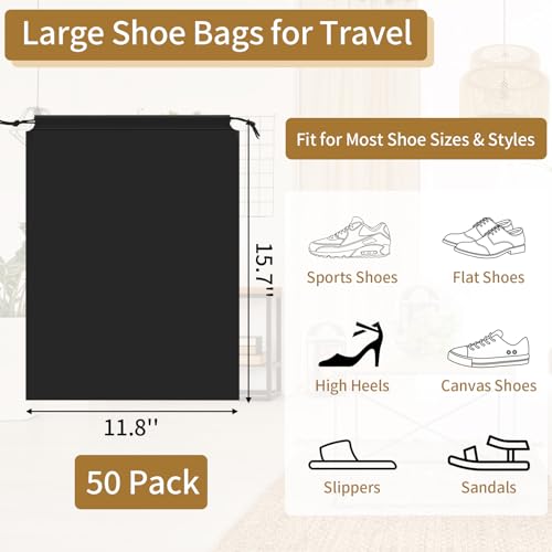 50 Pack Shoe Bags for Travel, Black Travel Shoe Bags for Packing Waterproof - color: Black