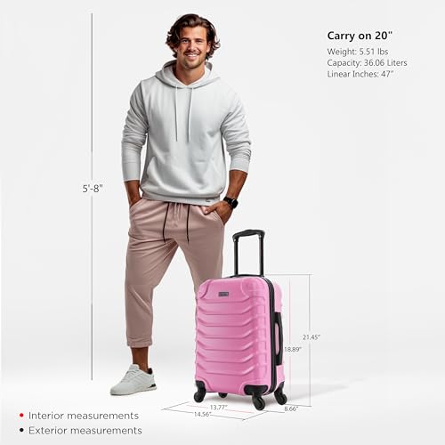 InUSA ENDURANCE Luggage with Spinner Wheels | Durable Lightweight Hardshell Suitcase, Spacious Travel Bag with Handle and Trolley | 20-Inch Carry On Small Luggage | Pink - color: Pink, size: 20 Inch