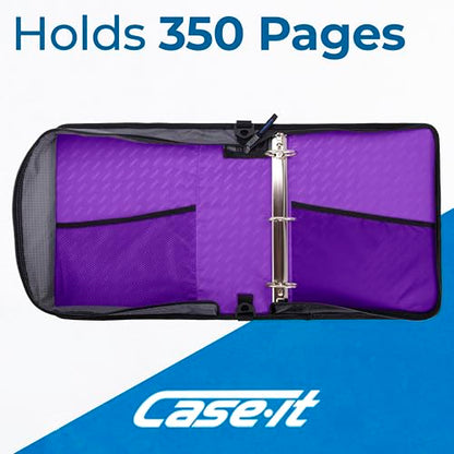 Case-it School Zipper Binder | 2" O-Rings | 400-Sheet | LT-007 Deep Purple - color: Purple/White, size: 1 Pack